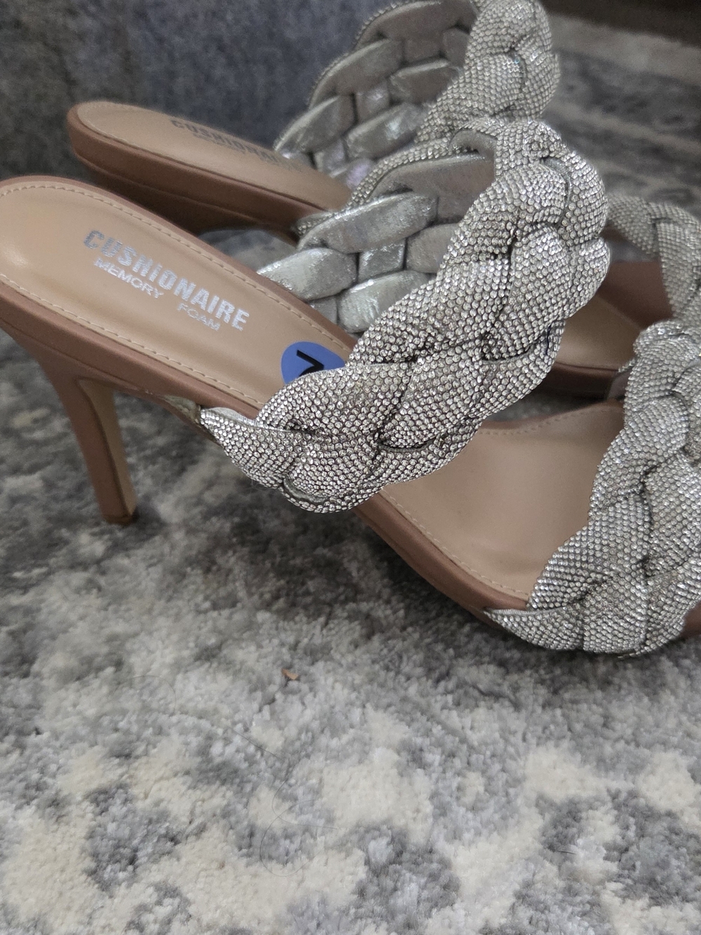 Cushionaire Silver Braided Double-Strap Slide Heels